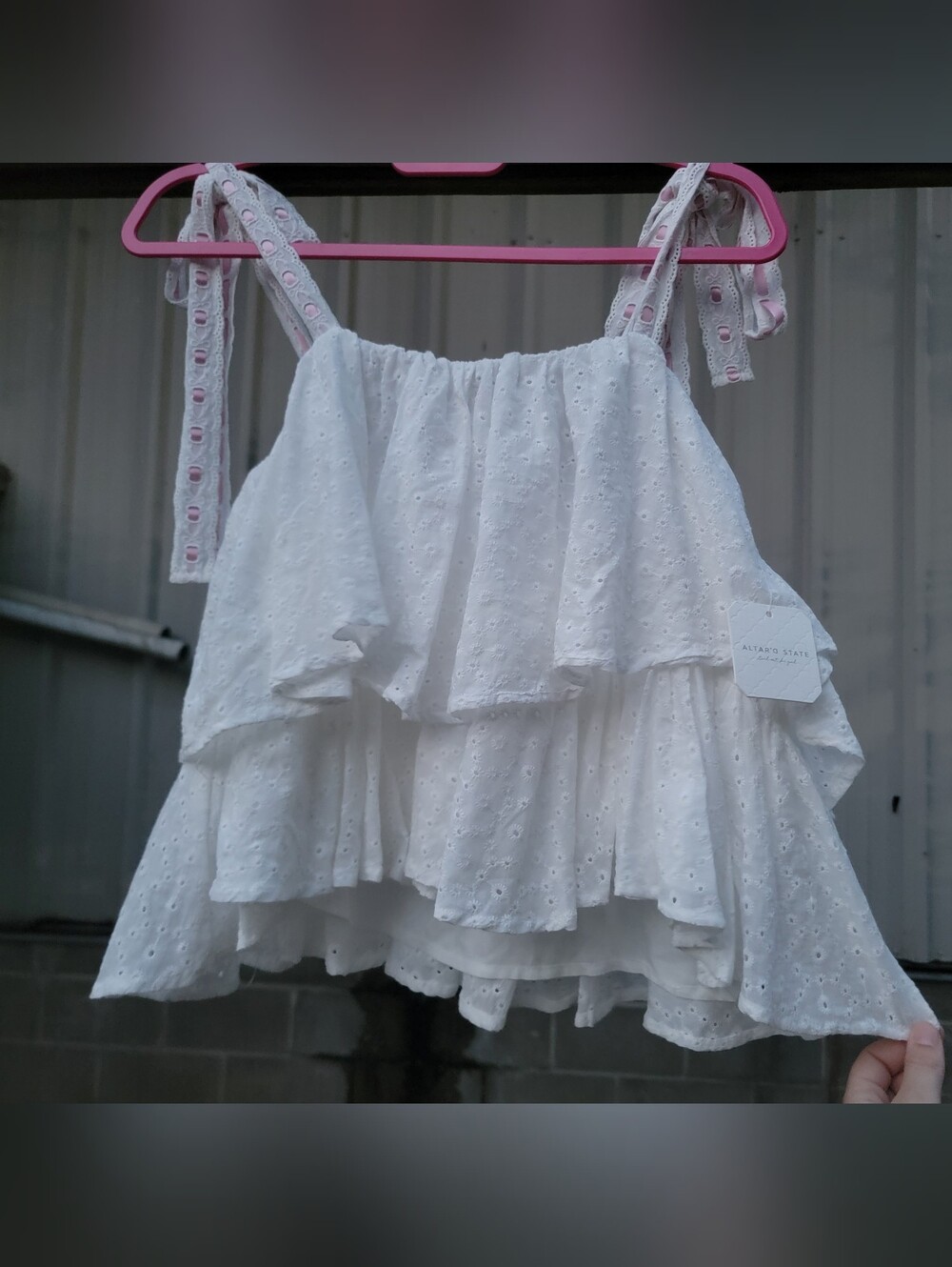 Altar'd State White Layered Eyelet Ruffle Cami Large NWT